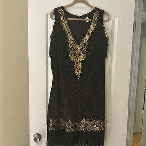 Elegant Black and Gold Dress w/Fringe